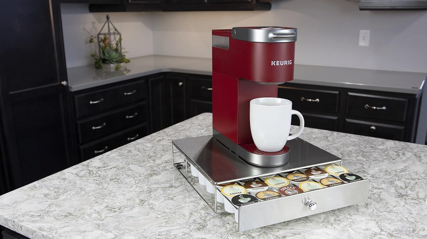 Nifty Coffee Pod Drawer – Stainless-Steel, Compatible with K-Cups, 36 Pod Pack Holder, Rolling Drawer, Under Coffee Pot Storage Sliding Drawer, Home Kitchen Counter Organizer