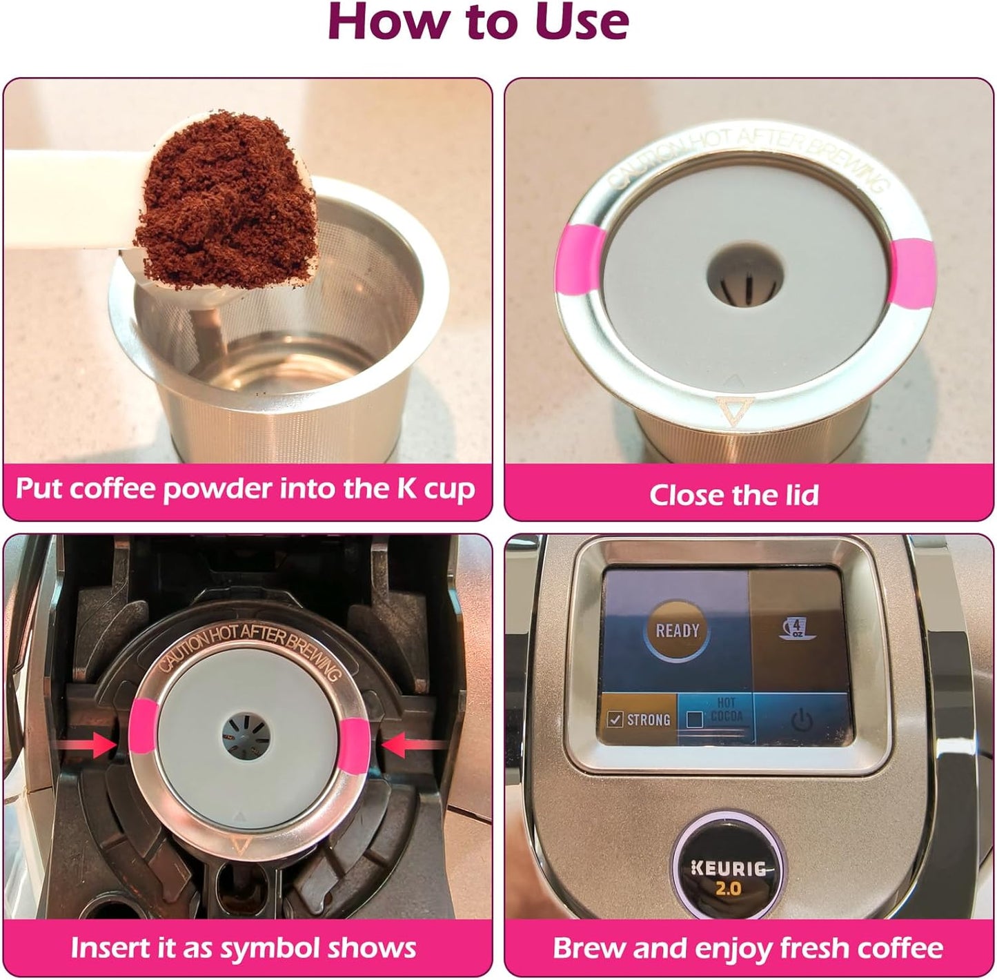 Reusable K Cups for K eurig, Universal Stainless Steel K Cup Reusable Coffee Pods Compatible for K eurig 1.0 & 2.0 Coffee Makers,Eco-Friendly, BPA-Free (2 Pack)