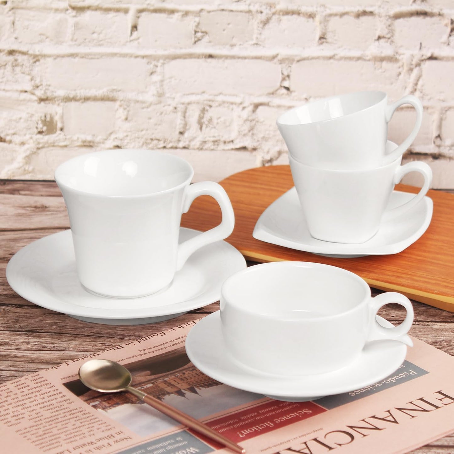 Italian Style Porcelain Espresso Cup Set - 4 Demi Tasse Cups, 4 oz Each