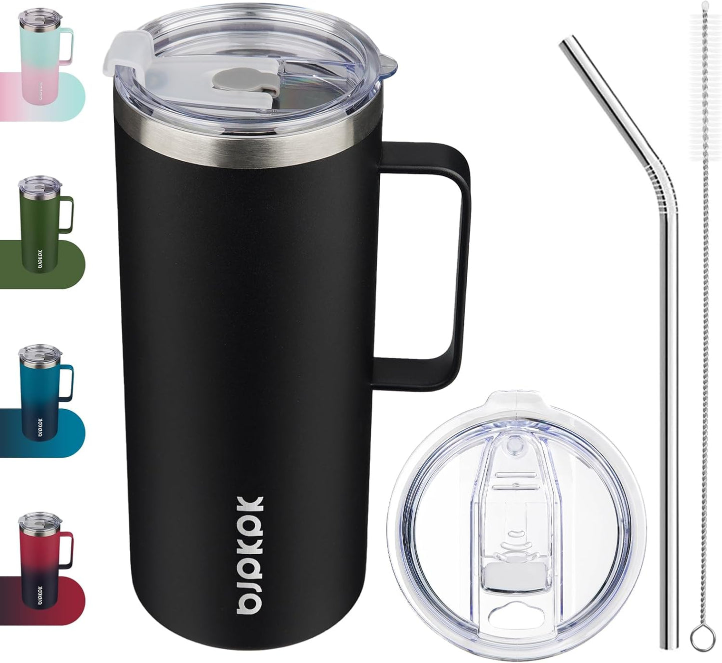 BJPKPK Insulated Coffee Mug with 2 Lids, 32oz Stainless Steel Insulated Tumbler with Handle, Double Wall Vacuum Coffee Cups, BPA Free Travel Mug for Coffee, Tea and Drinks, Black