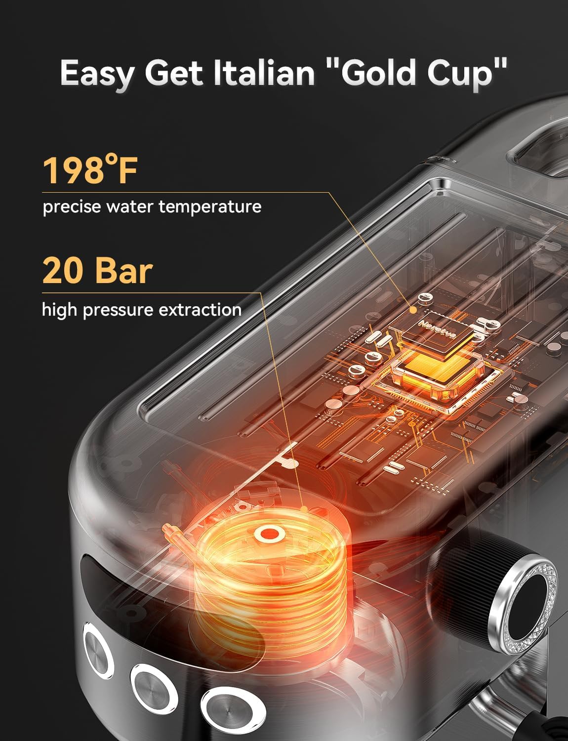 Neretva Espresso Machine 20 Bar, Super Compact Espresso Maker Stainless Steel Professional Coffee Machine Espresso with Power Steam & LED Display for Home Barista Latte and Cappuccino Maker