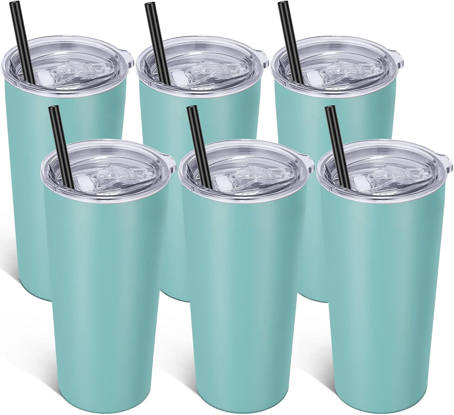VEGOND 20oz Tumbler Bulk with Lid and Straw 6 Pack, Stainless Steel Vacuum Insulated Tumbler, Double Wall Coffee Cup Travel Mug, River Green