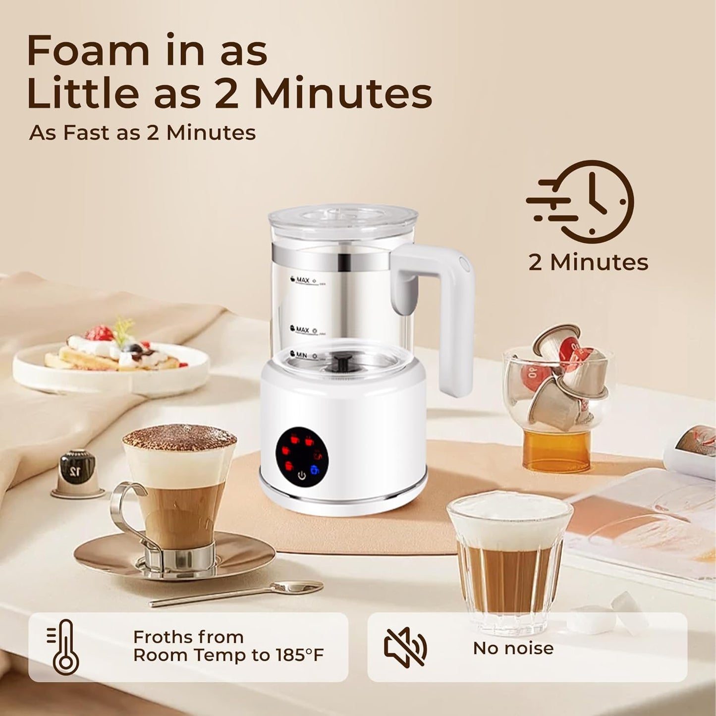Electric Milk Frother, 6 in 1 Milk Steamer,17oz Automatic Warm and Cold Foam Maker for Coffee,Latte, Cappuccino, Macchiato, Hot Chocolate (White)