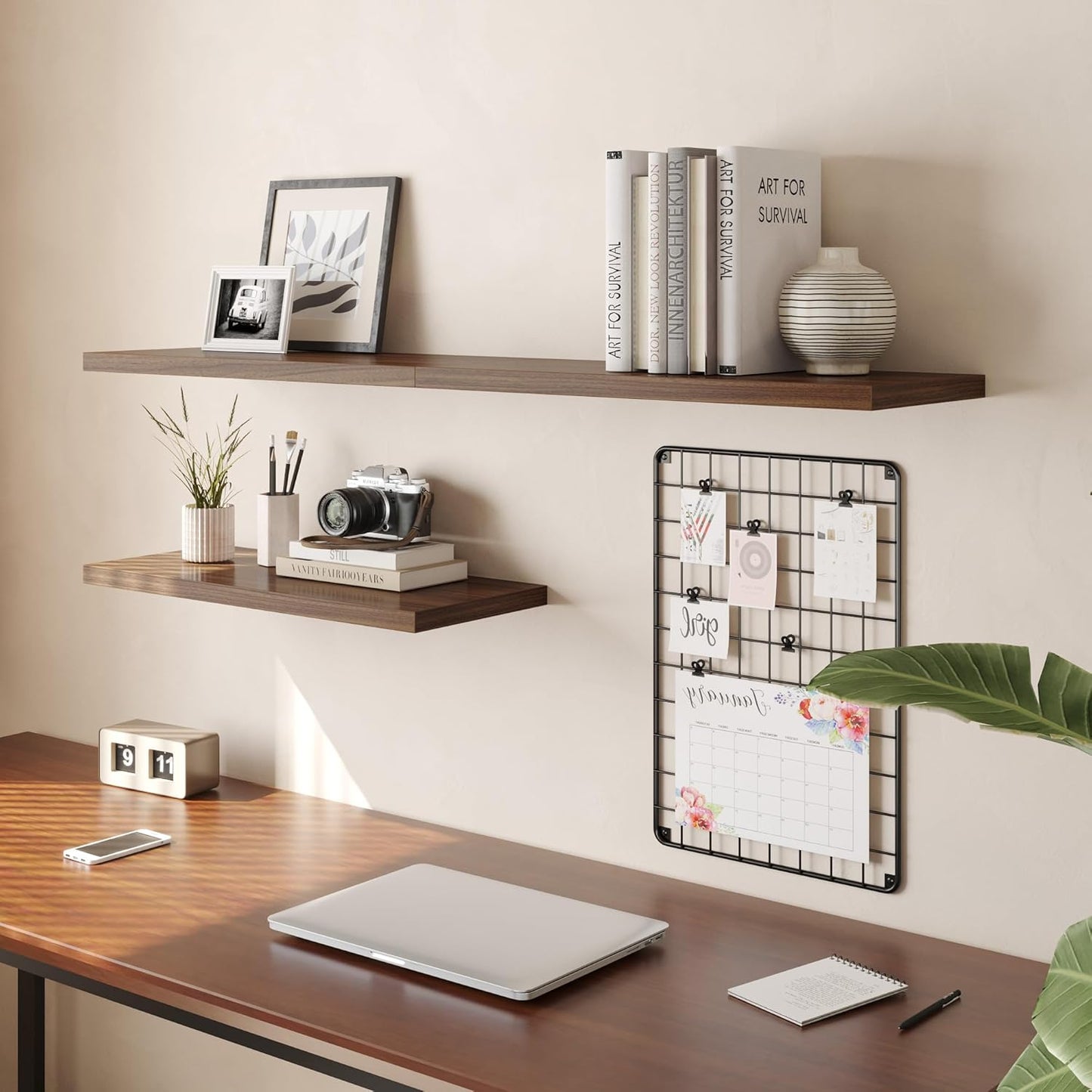 Wall Shelf Set of 3, Walnut Floating Shelves 24 in W x 10 in D x 1 in H, Wooden Floating Wall Shelf with Invisible Brackets for Living Room/Bedroom/Bathroom/Kitchen Storage and Decor