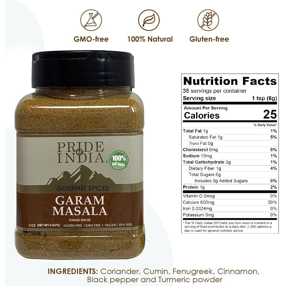Pride of India | Garam Masala Ground 6 oz (170.097 gm) Medium Dual Sifter Bottle | Warming Spice Blend for Variety of Dishes | Flavorful Mix for Curries and Pilafs | Easy to Use | Ideal for Non-Veg & Veg Dishes