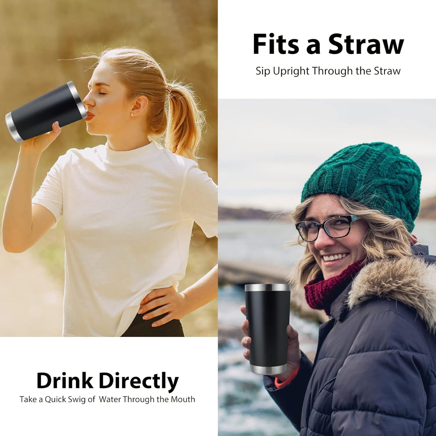 DOMICARE 20oz Stainless Steel Tumbler Bulk with Lid, Double Wall Vacuum Insulated Travel Mug, Powder Coated Coffee Cup, Powder Black, 12 Pack