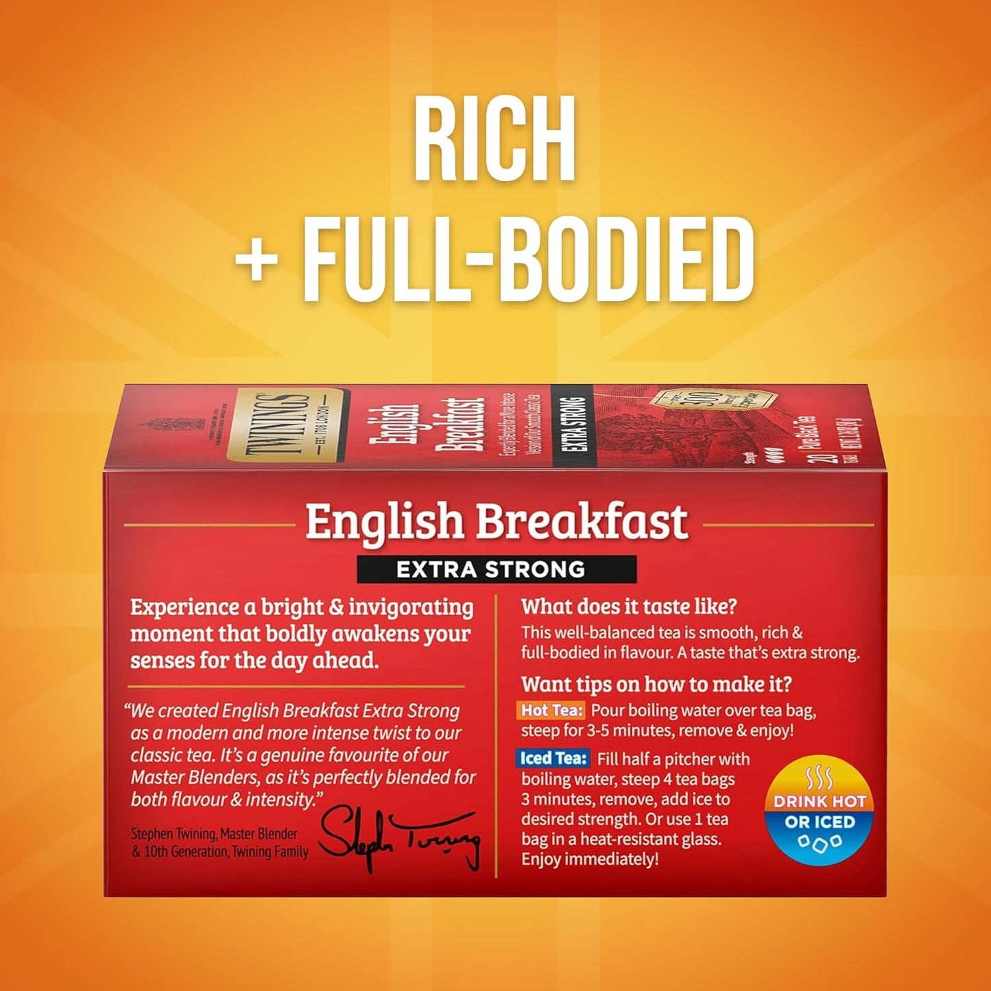 Twinings Extra Bold English Breakfast Black Tea Individually Wrapped Bags, 20 Count (Pack of 1), Robust, Caffeinated, Enjoy Hot or Iced, 20 Teabags