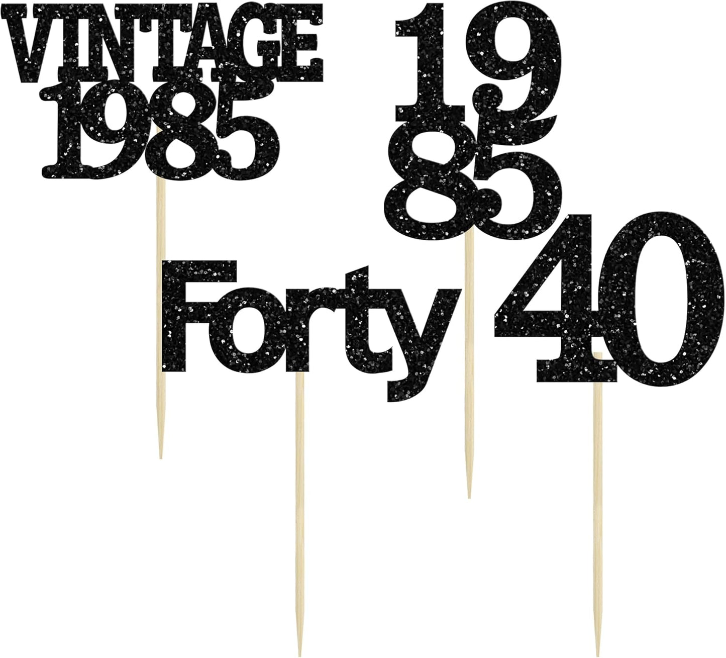 Gyufise 24Pcs Vintage 1985 Cupcake Toppers Glitter Cheers to 40 Fabulous Forty Cupcake Picks 40th Birthday Wedding Anniversary Party Cake Decorations Supplies Black