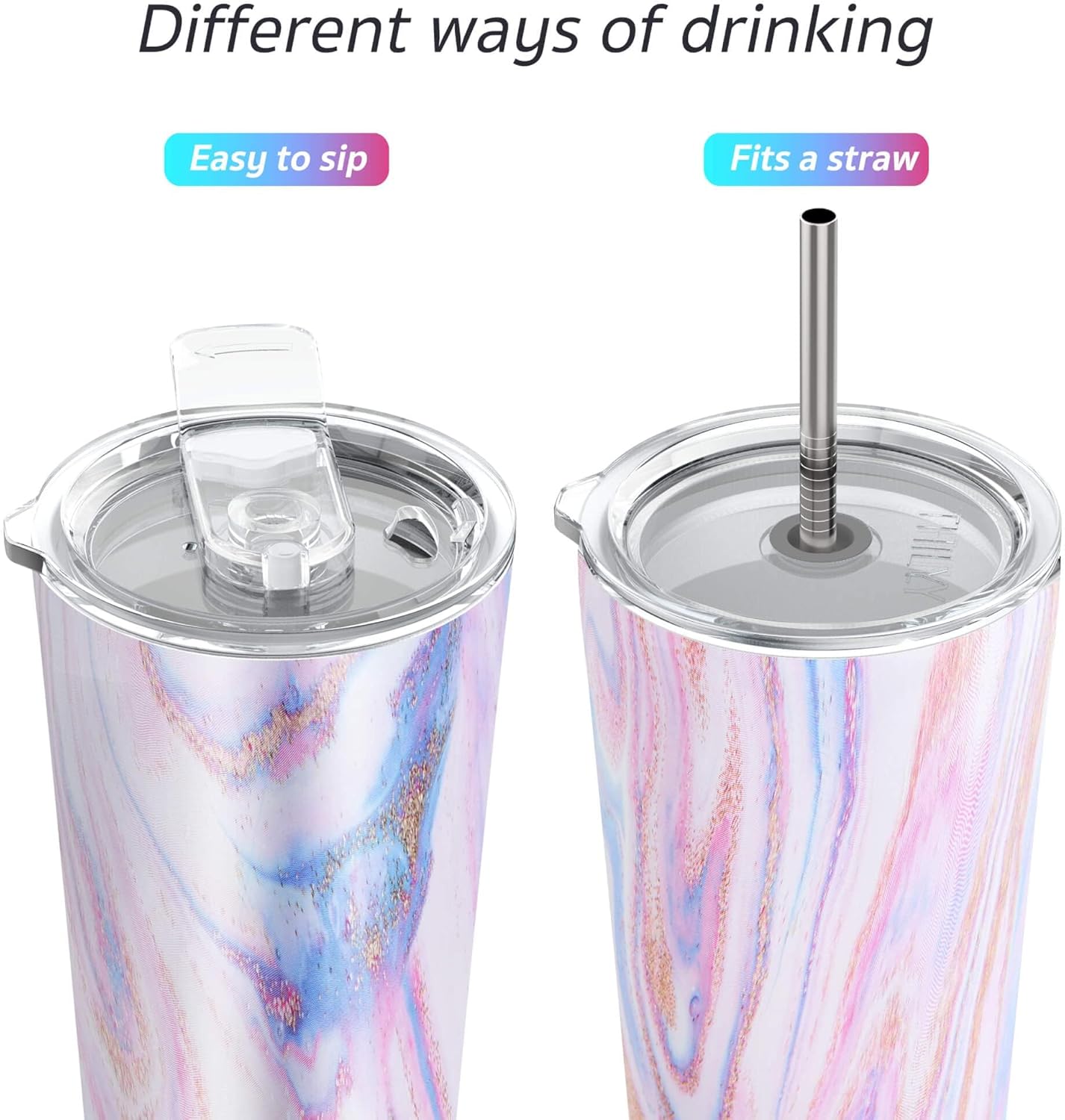THILY Tumbler Stainless Steel Coffee Cup 26 oz Triple-Insulated Travel Mug with Splash-Proof Lid, for Ice Drinks and Hot Beverage Smoothies Cup, Pink Ripple