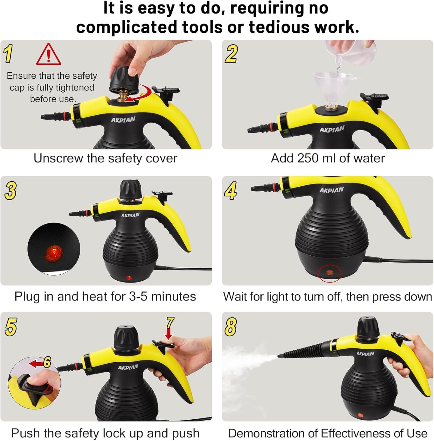 Handheld Steam Cleaner, Steamer for Cleaning, Multipurpose Portable Steam Cleaners for Home Use with Safety Lock and 10 Accessory Kit to Remove Grime, Grease, and More, Save Time and Effort