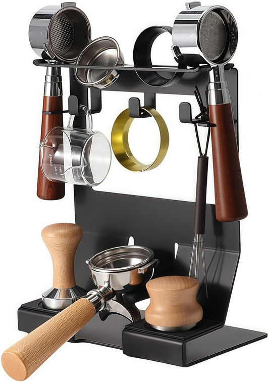 GIB Espresso Accessories Organizer Rack Tamper Holder Station, Heavy Duty Steel Stand for Coffee Distributor 51-54mm Portafilter Storage for Bar Home Office