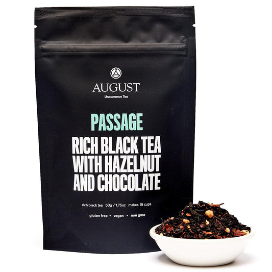 August Uncommon Passage Black Tea – Rich and Indulgent Blend with Notes of Roasted Nuts and Dark Cocoa – Loose Leaf Tea Caffeinated for Daily Enjoyment in a Resealable Pouch (1.75oz)