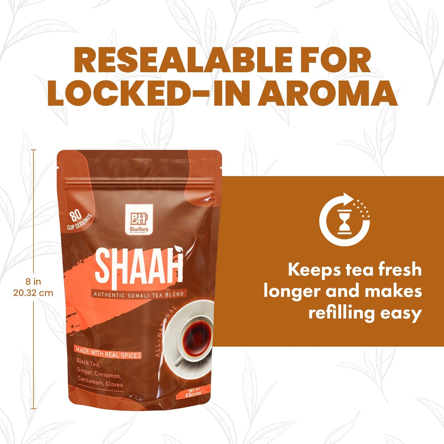 Shaah Authentic Somali Tea – 80 Cups,8.8 oz Organic Loose Leaf Black Tea with Somali Spices | Shaah Tea Blend with Ginger, Cinnamon, Cardamom & Cloves