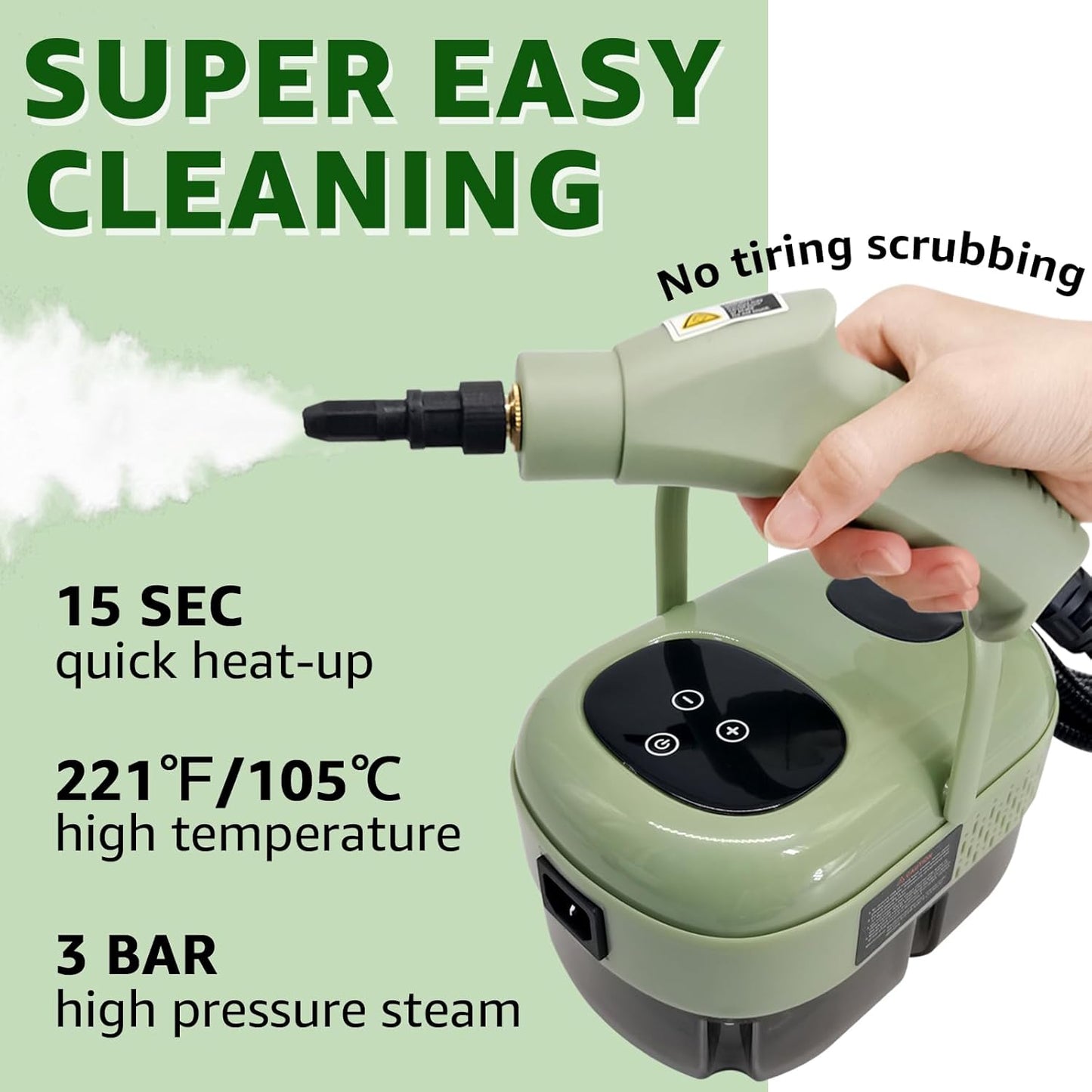 Steam Cleaner, 2500W High Pressure Steam Cleaner for Home, 15s Fast Heat-Up，1.1L Tank, 6-Level Adjustable steamer for cleaning Car Detailing, Grout Tile, Couch, Floor Cleaning (Green 2)