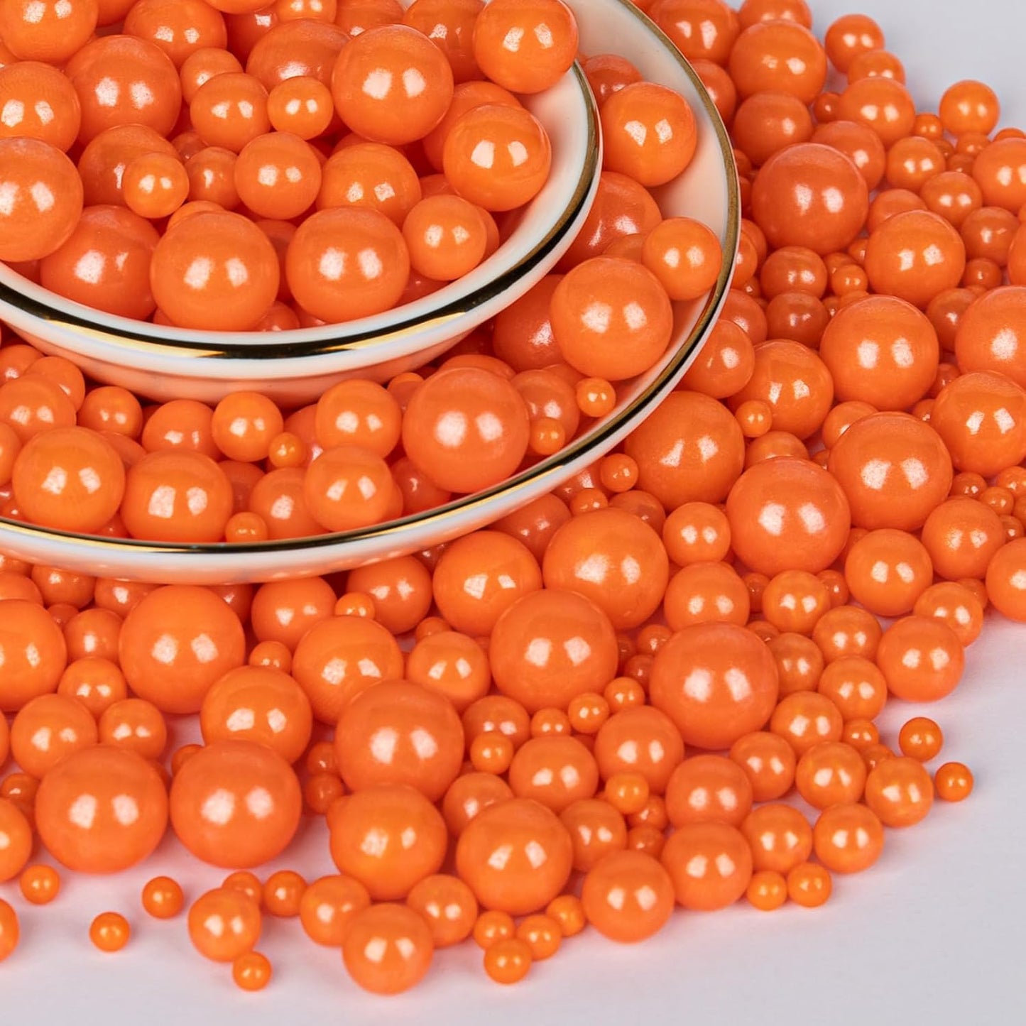 Twisweet Orange Pearl Sprinkles for Cake Decorating, Edible Sugar Pearls for Baking, Mix Size, Cake Topper Cupcake Cookie Ice Cream Dessert Decorations, Halloween Birthday Autumn Party Supplies (130g/4.58oz)