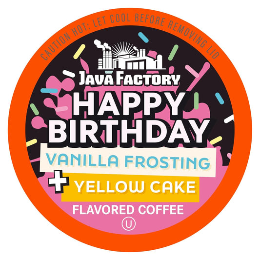 Java Factory Flavored Coffee Pods, Happy Birthday Cake Icing, Compatible with K Cup Brewers, 40 Count