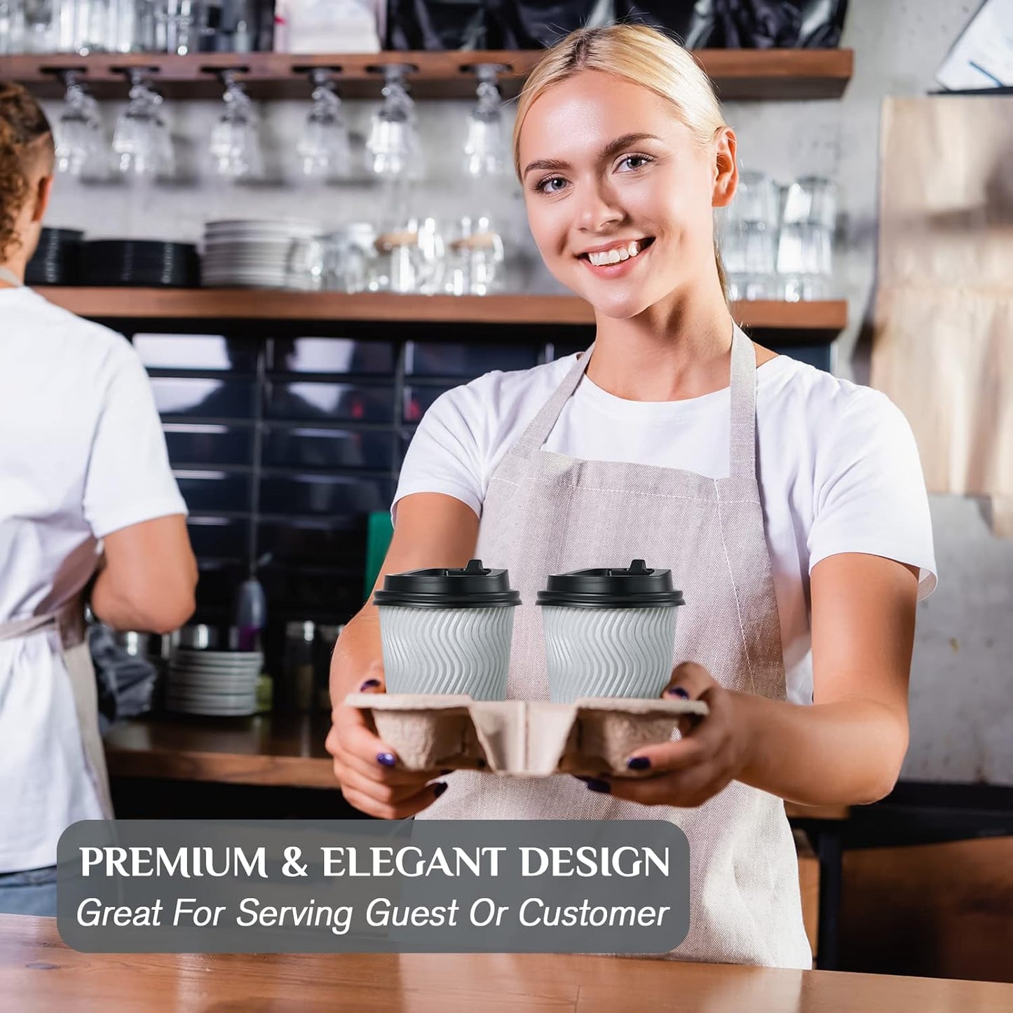 MUCHII 8 oz Disposable Paper Coffee Cups, 100 Count Insulated Ripple To Go Cups With Lids and Straws for Tea, Hot Chocolate, and Drinks