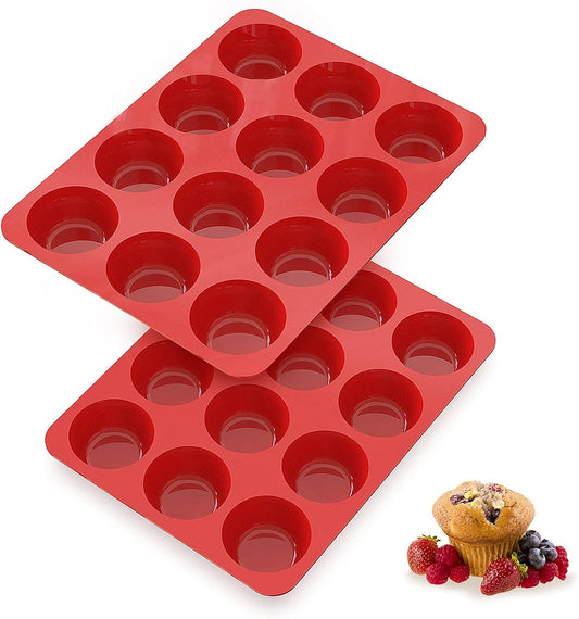 SILIVO Silicone Muffin Pans Nonstick 12 Cup(2 Pack) - 2.5 inch Silicone Cupcake Pan - Silicone Baking Molds for Homemade Muffins, Cupcakes and Egg Bites - 12 Cup Muffin Tin