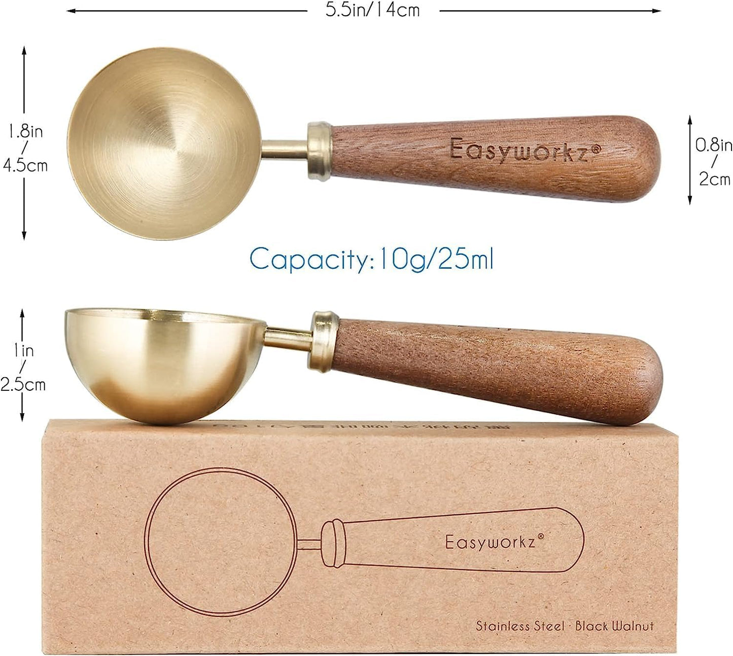 Easyworkz Retro Stainless Steel Coffee Spoon With Black Walnut Handle,10g - Measuring Spoon (Brushed gold)