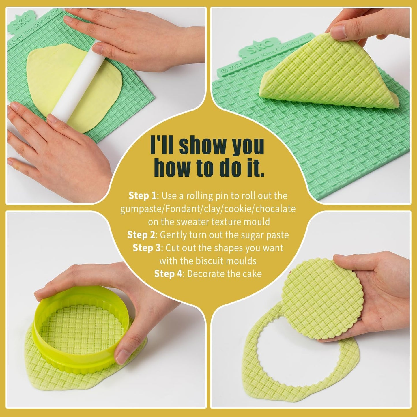 KALAIEN Sweater Texture Fondant Impression Mats Knit Fondant Embosser Texture Mats for Clay Cake Decorating Fondant Molds 1Pcs(Style 2)