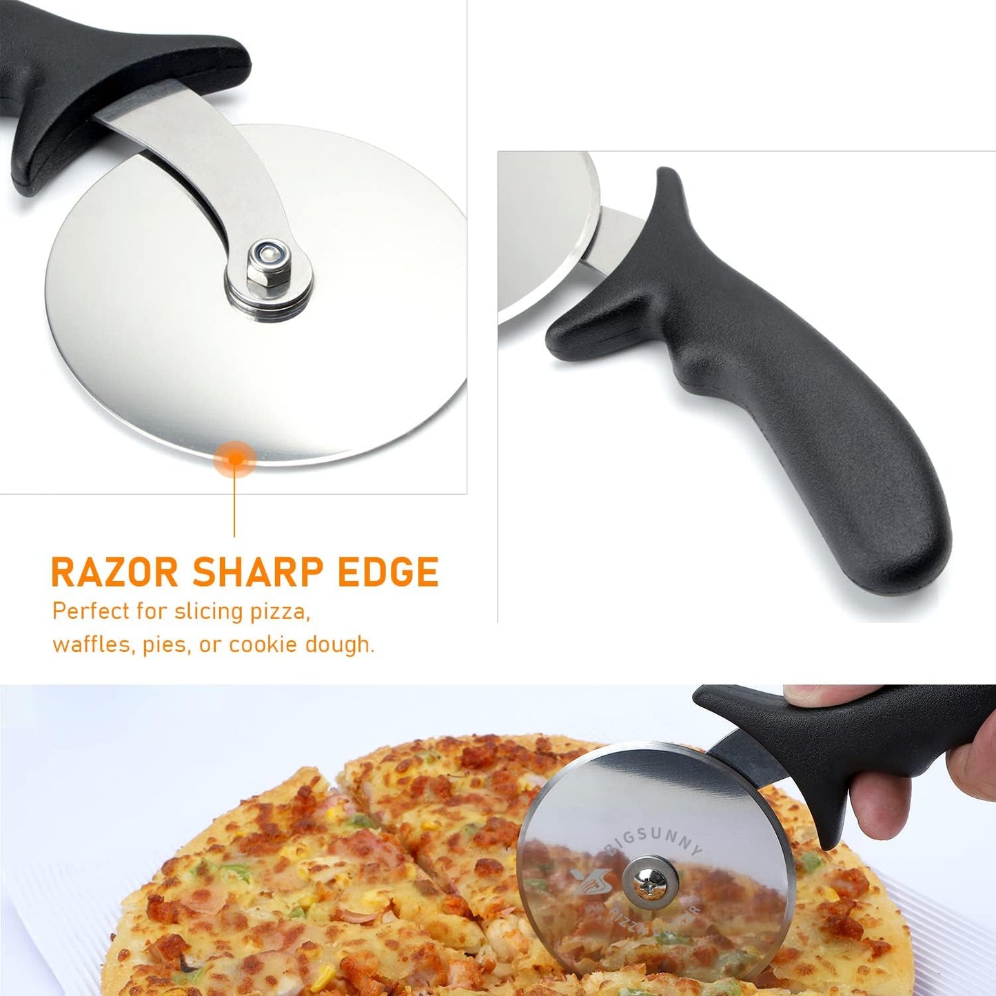 MSY BIGSUNNY Pro Pizza Cutter, Stainless Steel Pizza Cutter Wheel, with Super Sharp Pizza Slicer Dia 4-inch(10cm), Dishwasher Safe