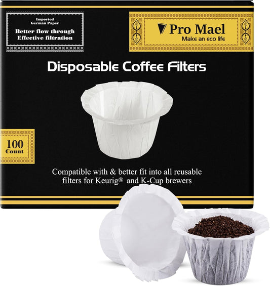 Pro Mael Disposable K Cup Coffee Filters for Keurig Single Cup, Use with Resusable K Cups, White (100 Count)