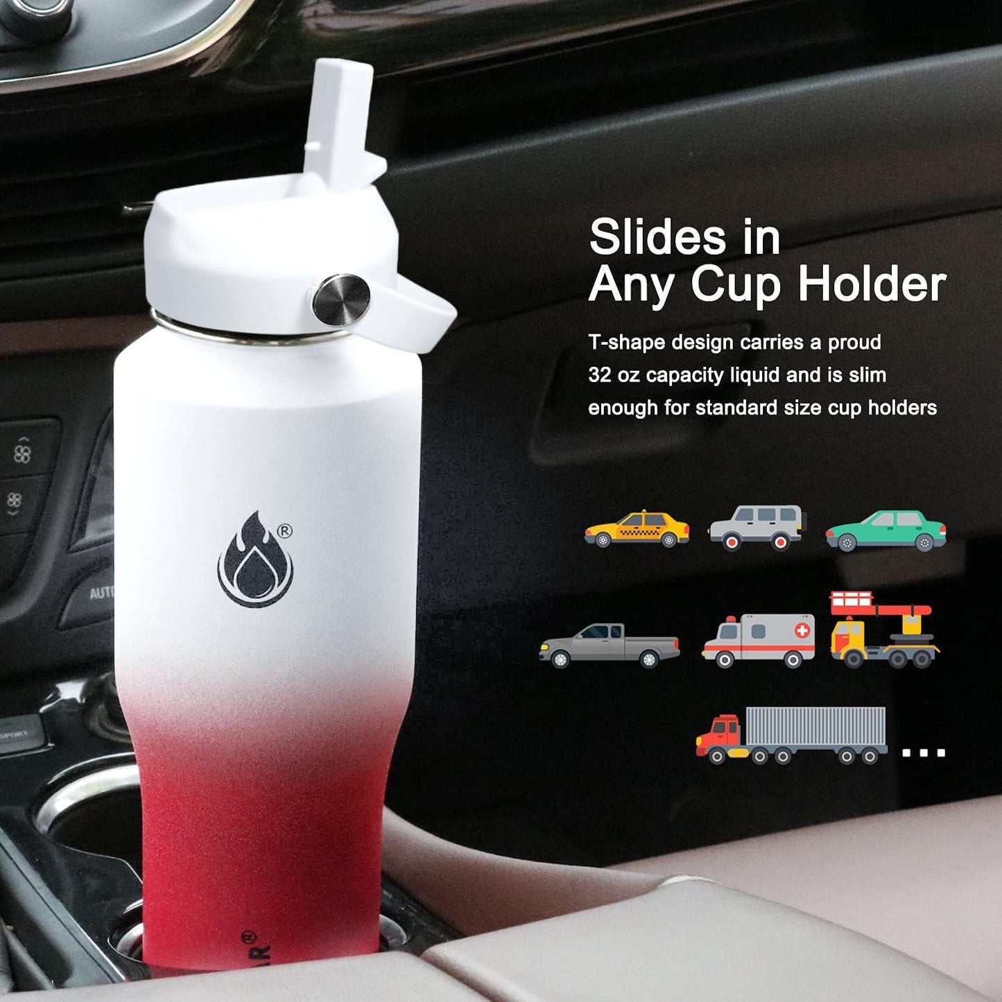 SENDESTAR 32oz Water Bottle Wide Mouth Stainless Steel Vacuum Insulated Double Wall with 2 Straw Lids Fit in Any Car Cup Holder TXIN-32-WR-1