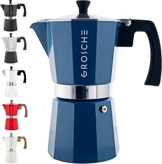 GROSCHE Milano Stovetop Espresso Maker Moka Pot 9 Espresso Cup, 15.2 oz, Blue. Stove top Coffee Maker Moka Italian Espresso greca Coffee Maker Brewer Percolator