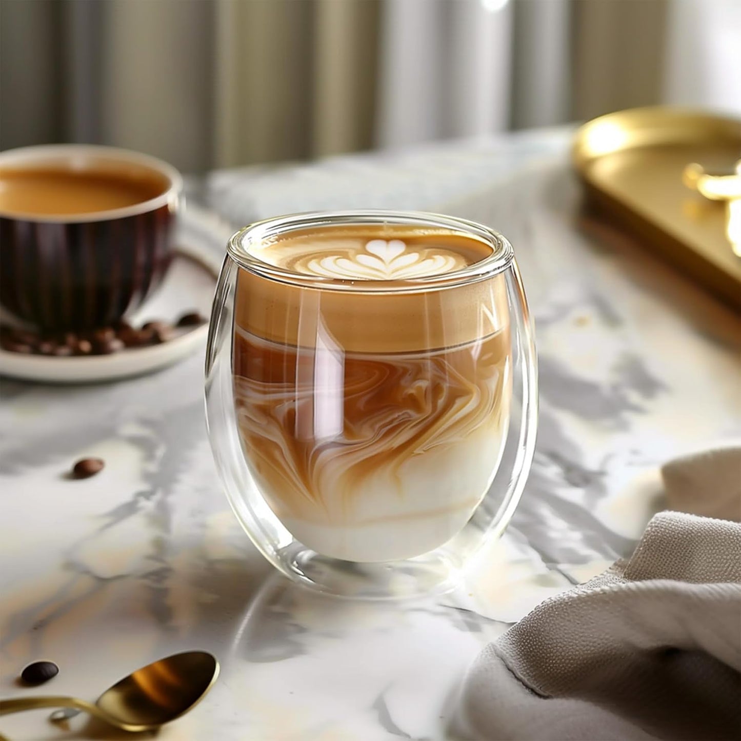 8 Ounces Set of 4 Double Walled Glass Coffee Mugs Insulated Layer Coffee Cups Borosilicate Glass Espresso Double Insulated Clear Glass Coffee Mug for Hot Beverages