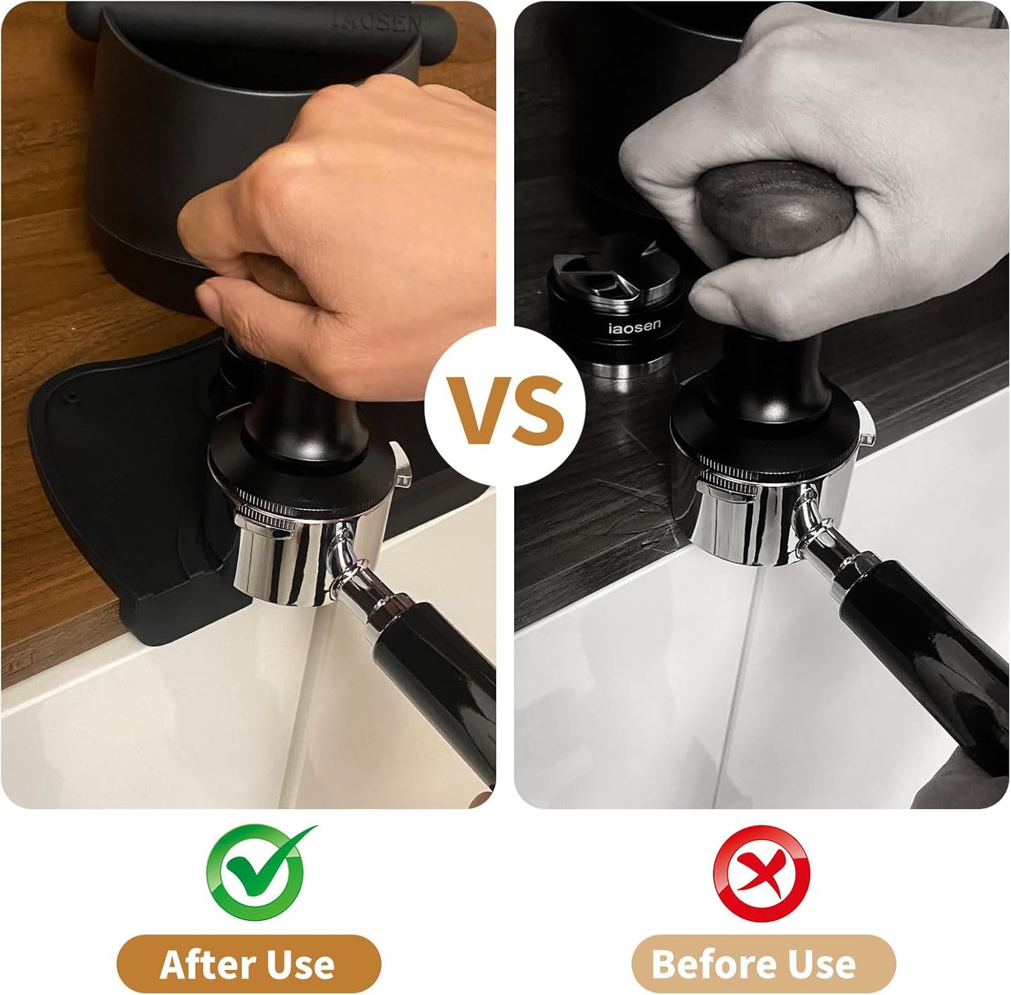 6 Inch Extra Large Capacity Design Espresso Knock Box Tamping Mat Espresso Machine Accessories Set of 2 with Removable Knock Bar and Anti-Slip Base for Home Office Barista Tools for Bar Shop