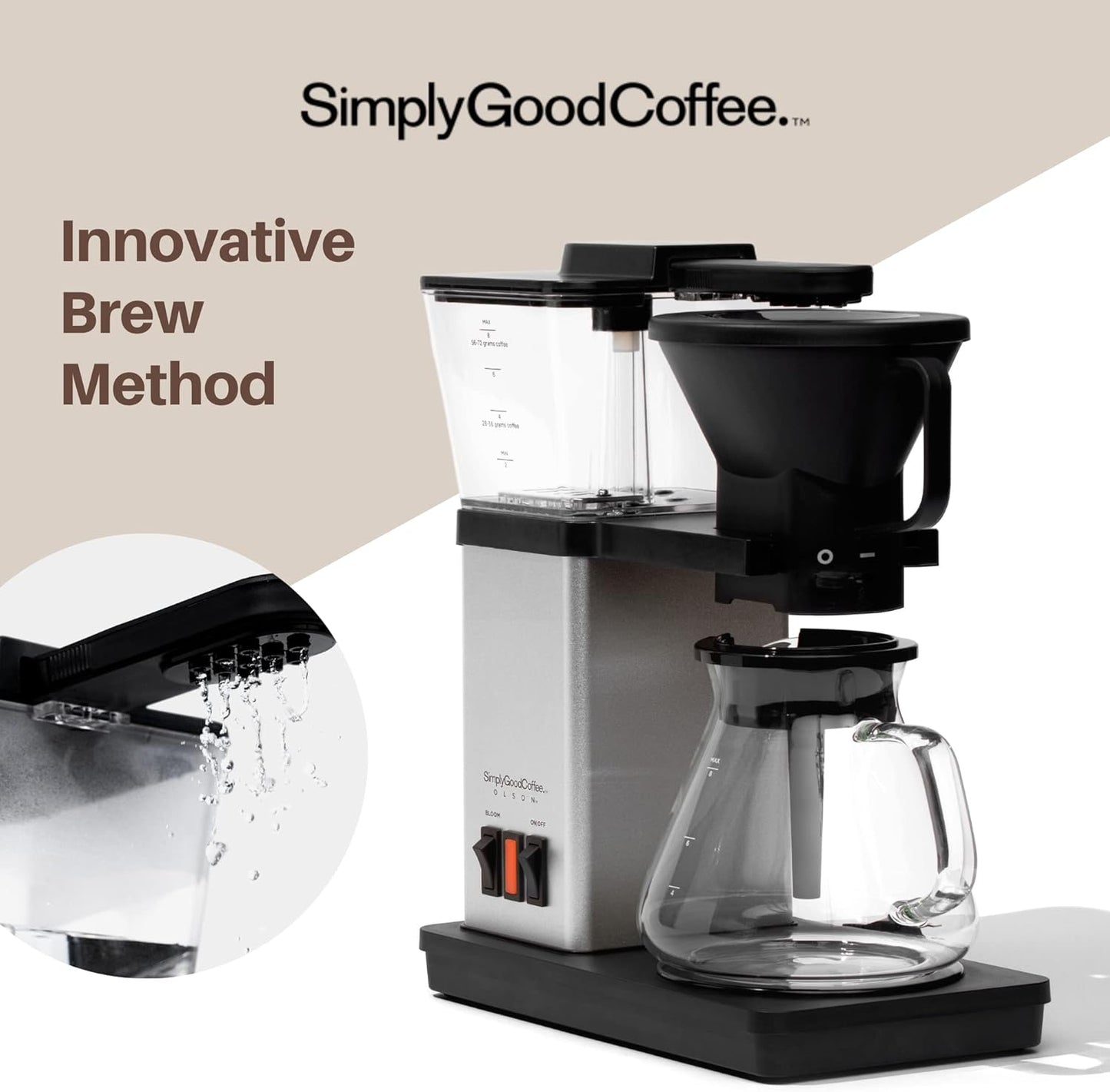 SimplyGoodCoffee Coffee Maker / Coffee Machine. 8 Cup Automatic Drip Pour Over Coffee Brewer. Easy To Use, Gold Cup Standard. Black/Stainless Steel