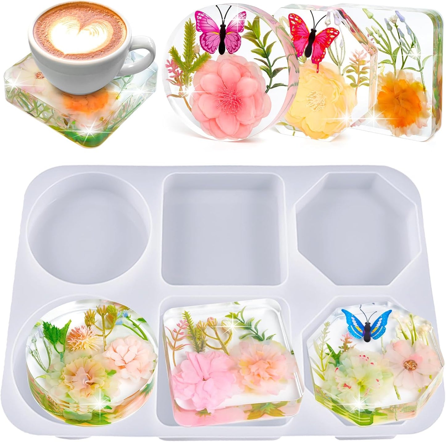 Deep Coaster Resin Molds Silicone Octagon Round Square Silicone Molds for Resin Epoxy Resin Casting Craft Mold for Flower Preservation DIY Art