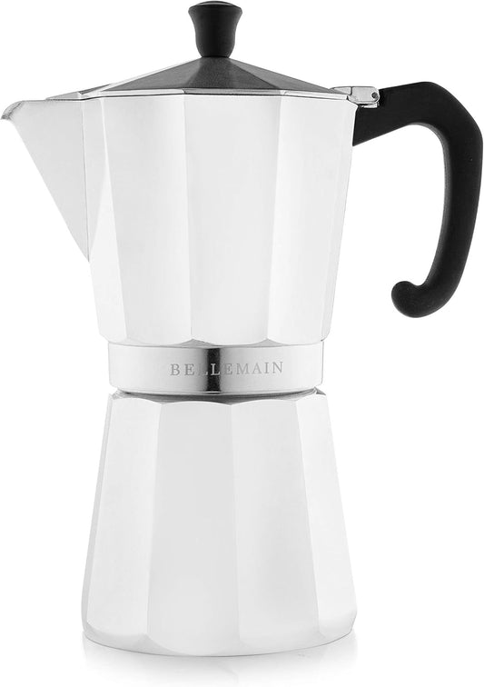Bellemain Stovetop Espresso Maker | Italian Moka Pot Espresso Maker, Classic Aluminum Design Mocha Pot for Home Brewing & Camping | Easy to Use & Clean - 9-Cup, White