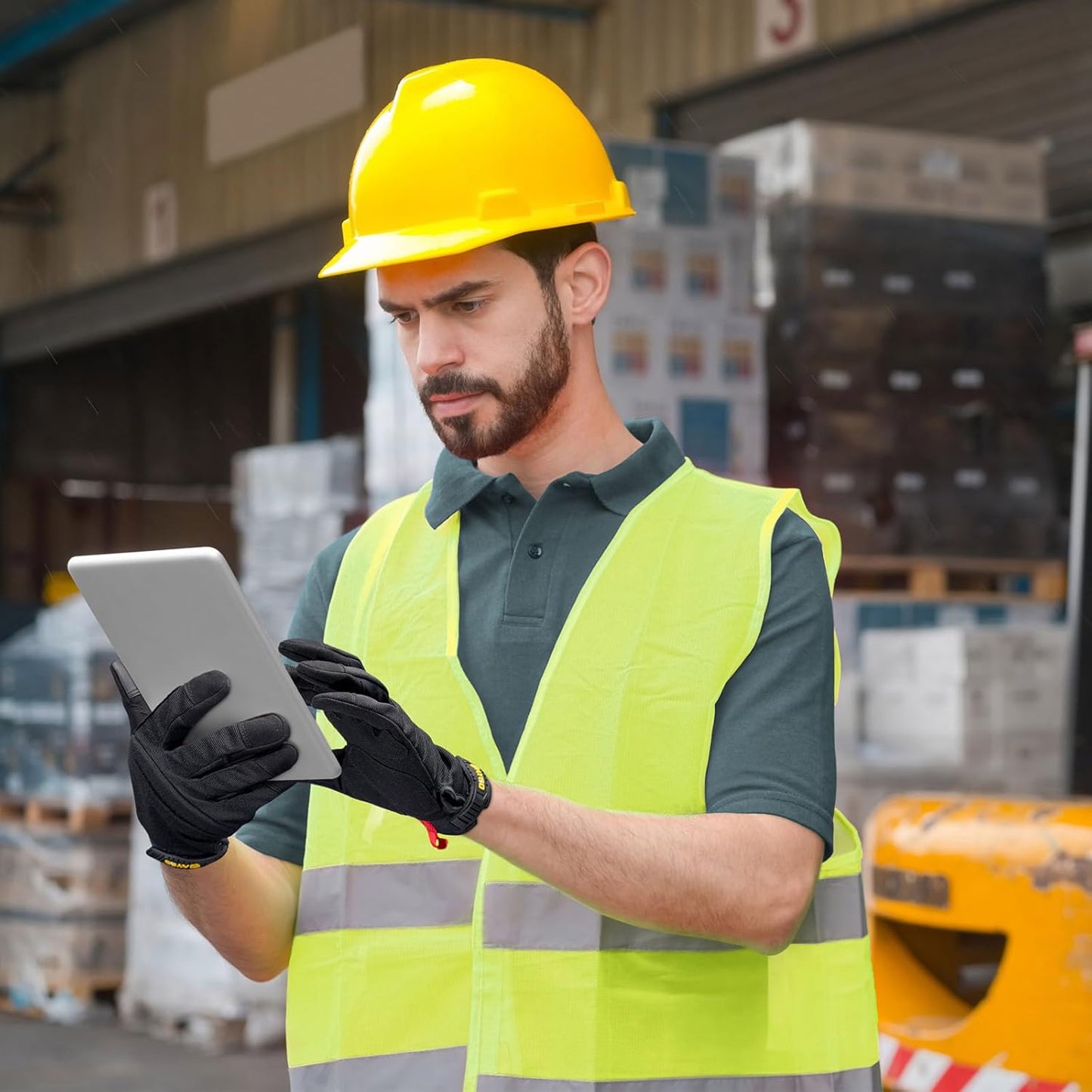 KAYGO Work Gloves For Men, KG125M Mechanic Utility Work Gloves for All Purpose, Excellent Grip, Heavy Duty, Improved Dexterity, Touch Screen,Black，L,3 Pairs