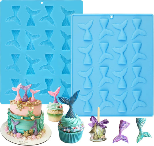 Sakolla 2 Pack Mermaid Tail Molds, Mermaid Molds for Chocolate, Cake Decoration Candy Cupcakes Resin Gummies (Blue)
