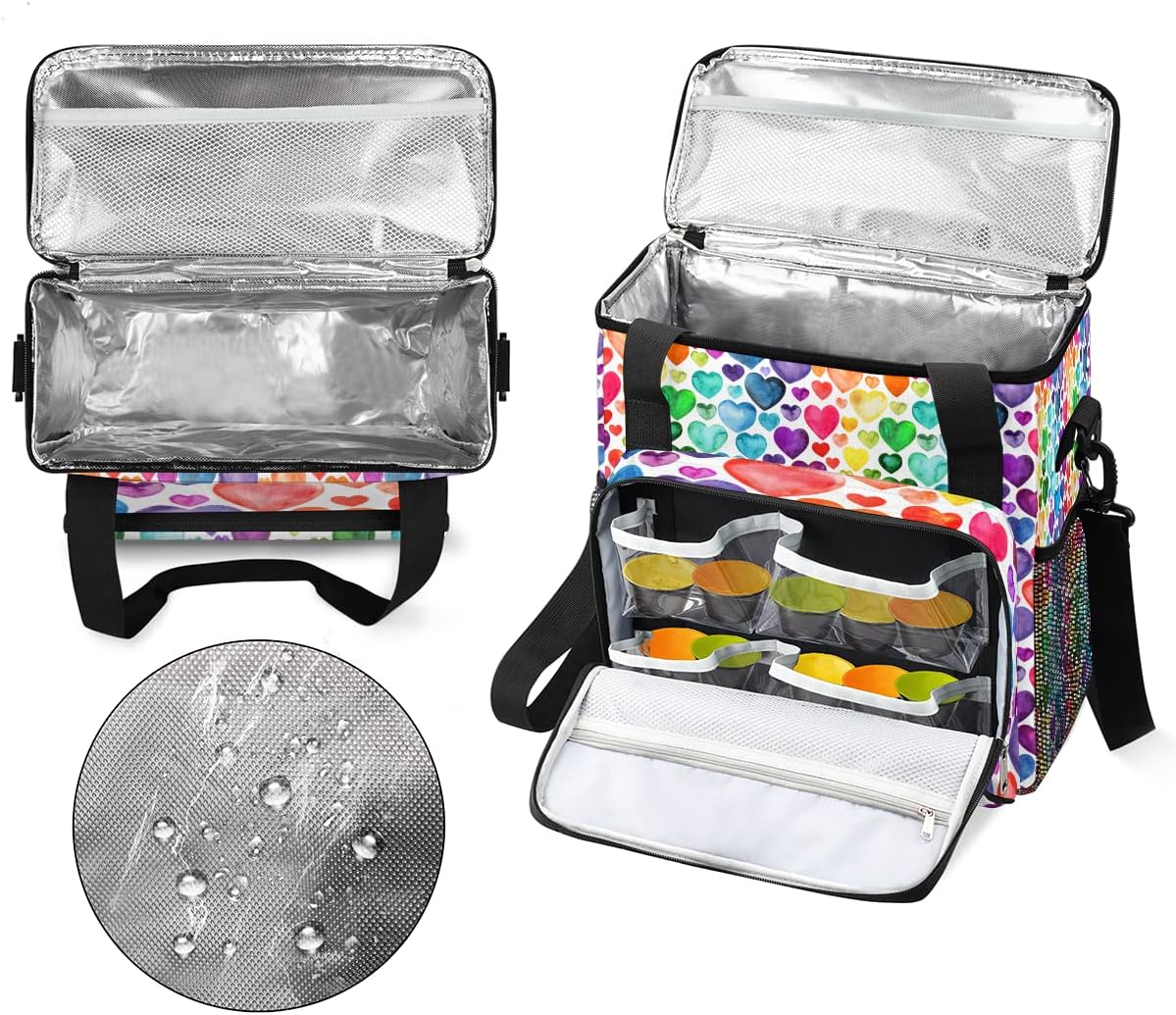 Watercolor Rainbow Hearts Pattern Coffee Maker Carring Bag Travel Storage Tote Bag Compatible with Keurig K-Mini or K-Mini Plus Portable Single Serve Coffee Brewer Case with Pockets for K-cup Pods
