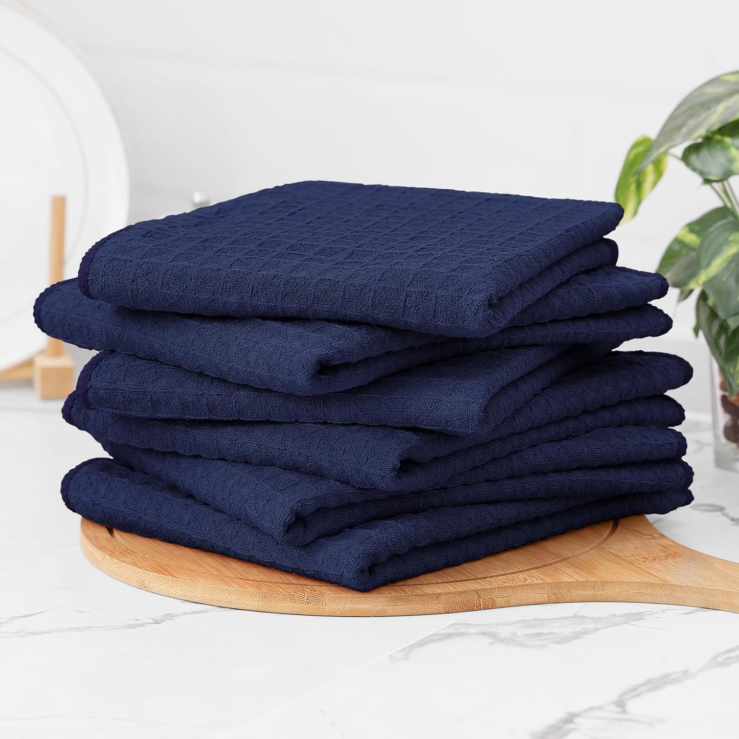 Homaxy Microfiber Waffle Weave Kitchen Towels, 16 x 28 Inch Ultra Absorbent and Solid Color Dish Towels, 6 Pack, Navy Blue