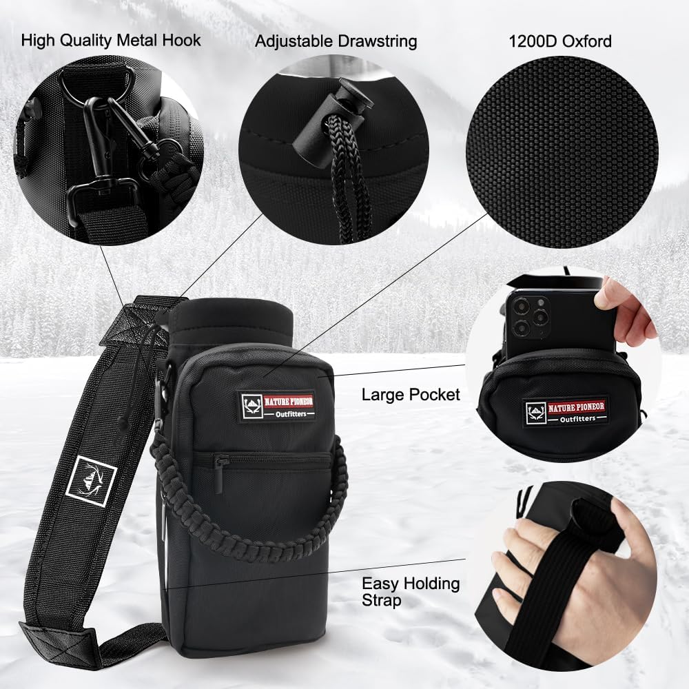 NATURE PIONEOR Insulated Water Bottles with Carrier Holder Sleeve - 24 ounce Stainless Steel Water Bottle with 3 Lids,straw,Keeps Hot and Cold