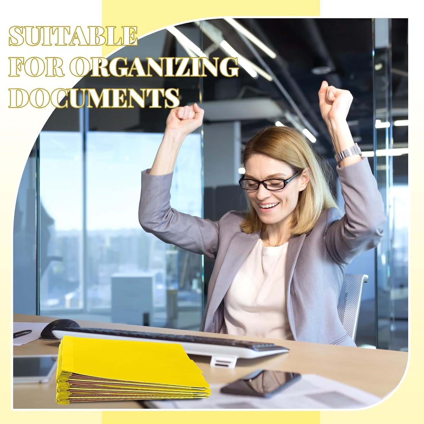 48 Pcs Classification Folders Letter Size, Back to School Supply for Teacher, Student, 3 Dividers Pressboard File Folder Bulk with 2 Fasteners, 3.5 Inch Expanding File Organizer (Yellow)