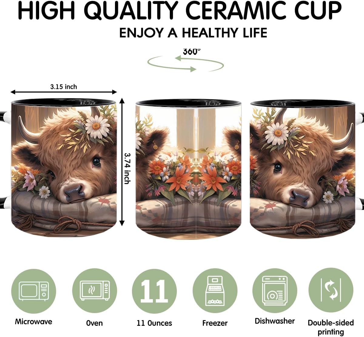 Highland Cow Gifts for Woman, Highland Cow Coffee Mug, Cow Iced Coffee Cup, Western Cow Gifts, Cow Gifts Set for Women Cow Lovers, Cow Drinking cup,11oz Mug