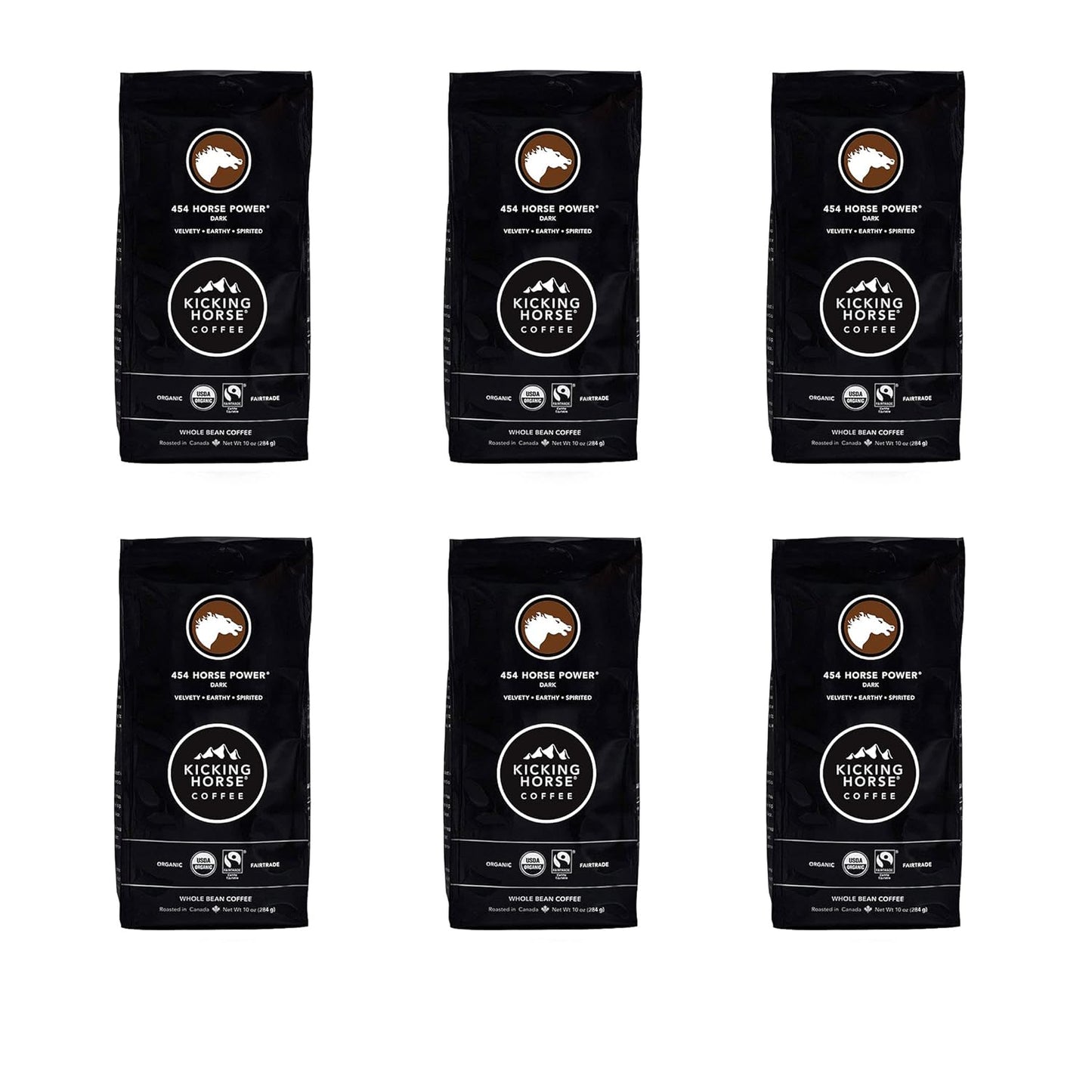 Kicking Horse Coffee, 454 Horse Power, Dark Roast, Whole Bean, 10 oz - Certified Organic, Fairtrade, Kosher Coffee 10 Ounce (Pack of 6)