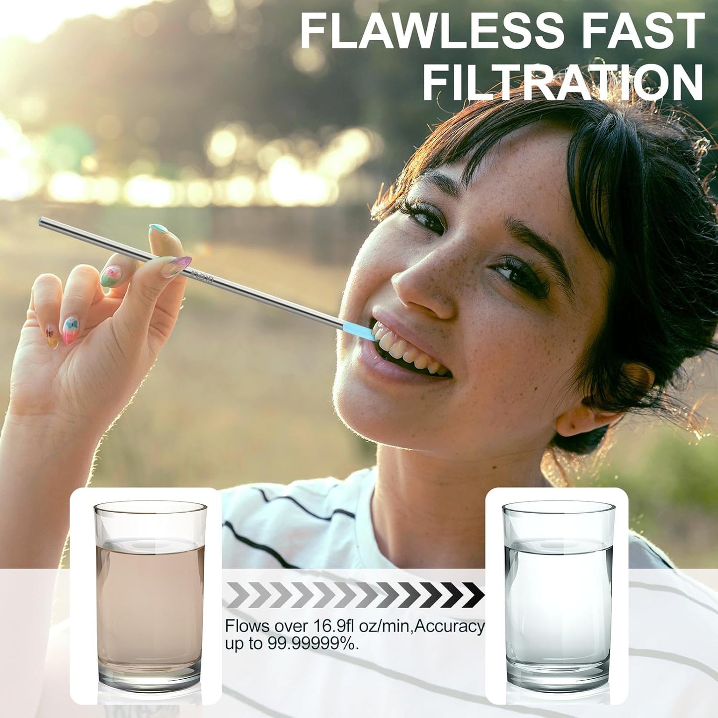 Personal Water Filter Straw, Reusable Stainless Steel Water Filter Drinking Straw Portable Outdoor Emergency Survival Gear for Hiking, Camping, Travel, Hunting & Fishing (Small)