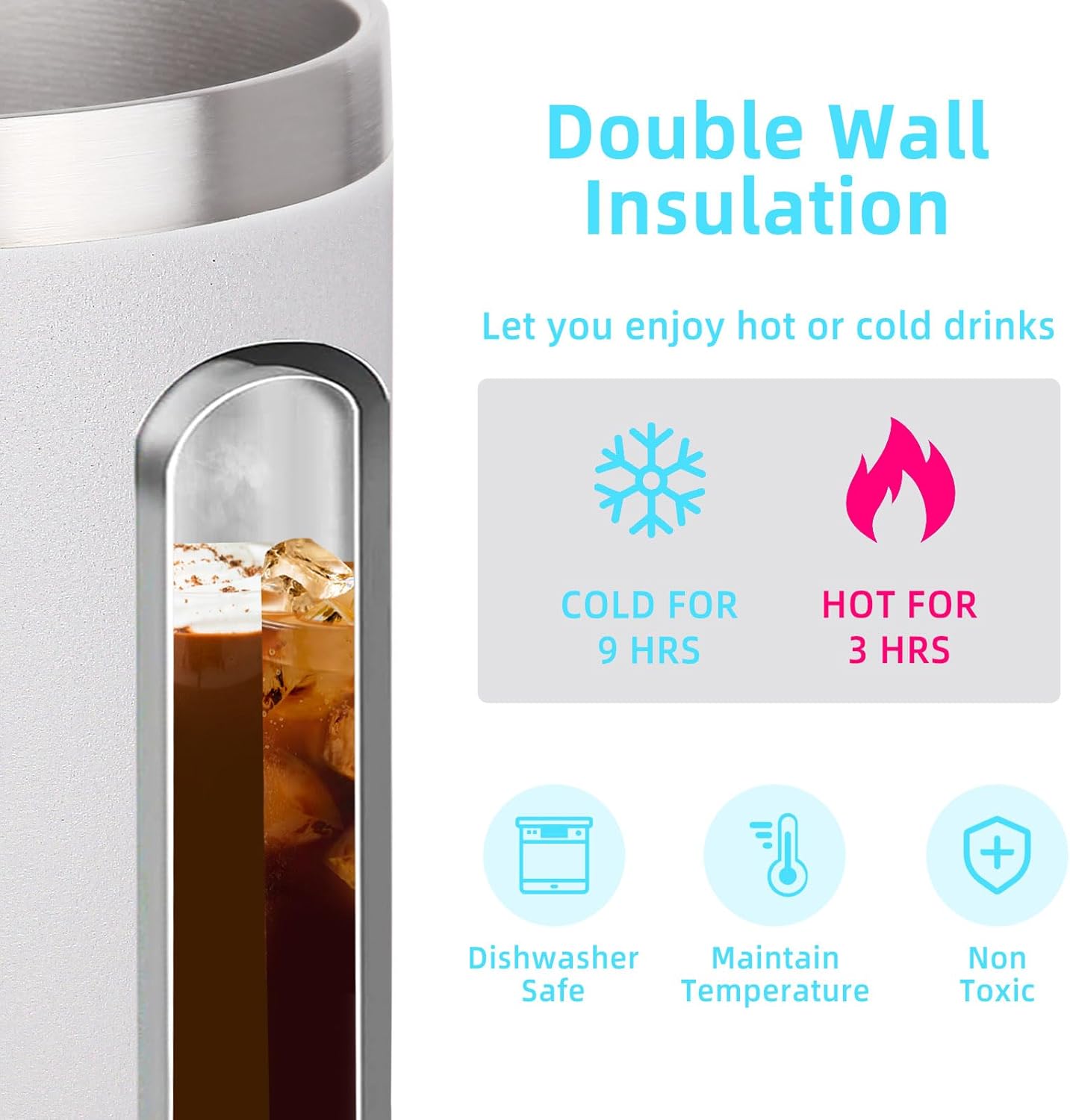 Volhoply 14oz Insulated Stainless Steel Coffee Mug with Lid Bulk 2 Pack,Double Wall Vacuum Travel Coffee Cup with Handle,Reusable Metal Cups Tumbler,Camping Mugs Keep Hot,Ideal Gifts(White,2)