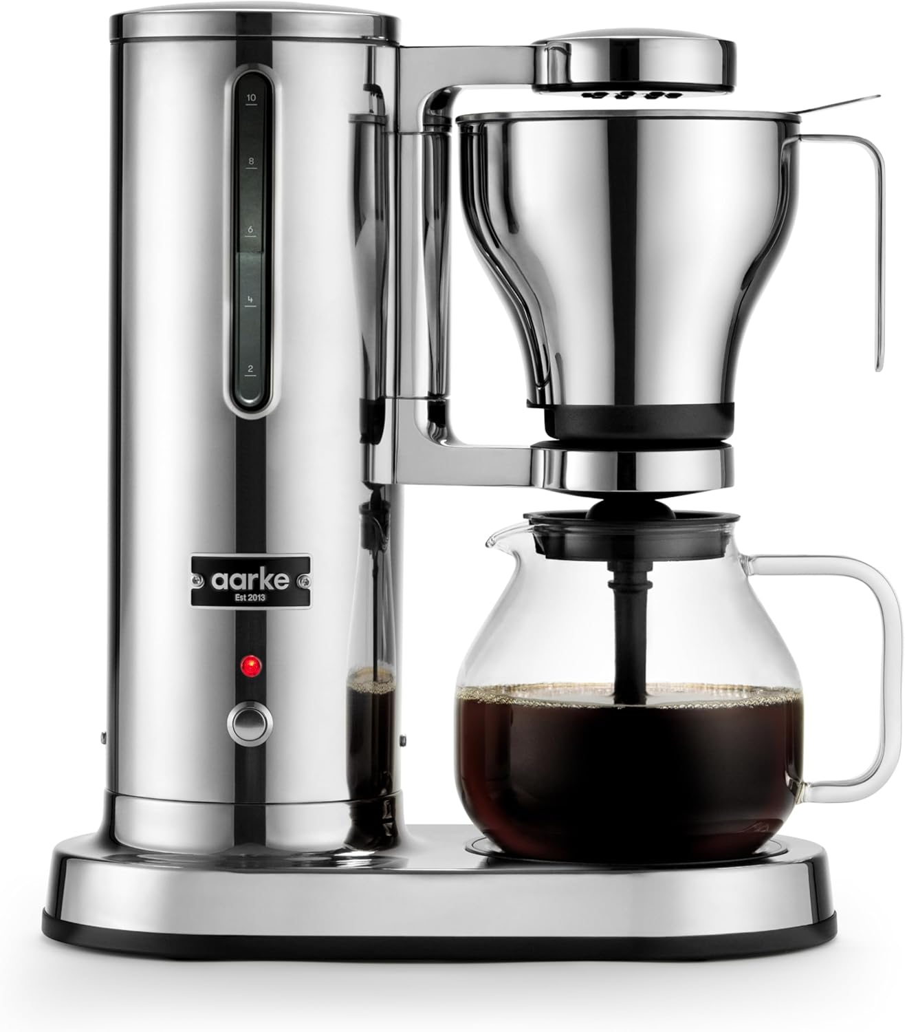 aarke Coffee Maker - Electric Drip Brewer with Automatic Drip-Stop, SCA-certified, Stainless Steel with 10 Cup/ 42 fl oz, Glass Carafe, Brews Full Pot in Under 6 Minutes