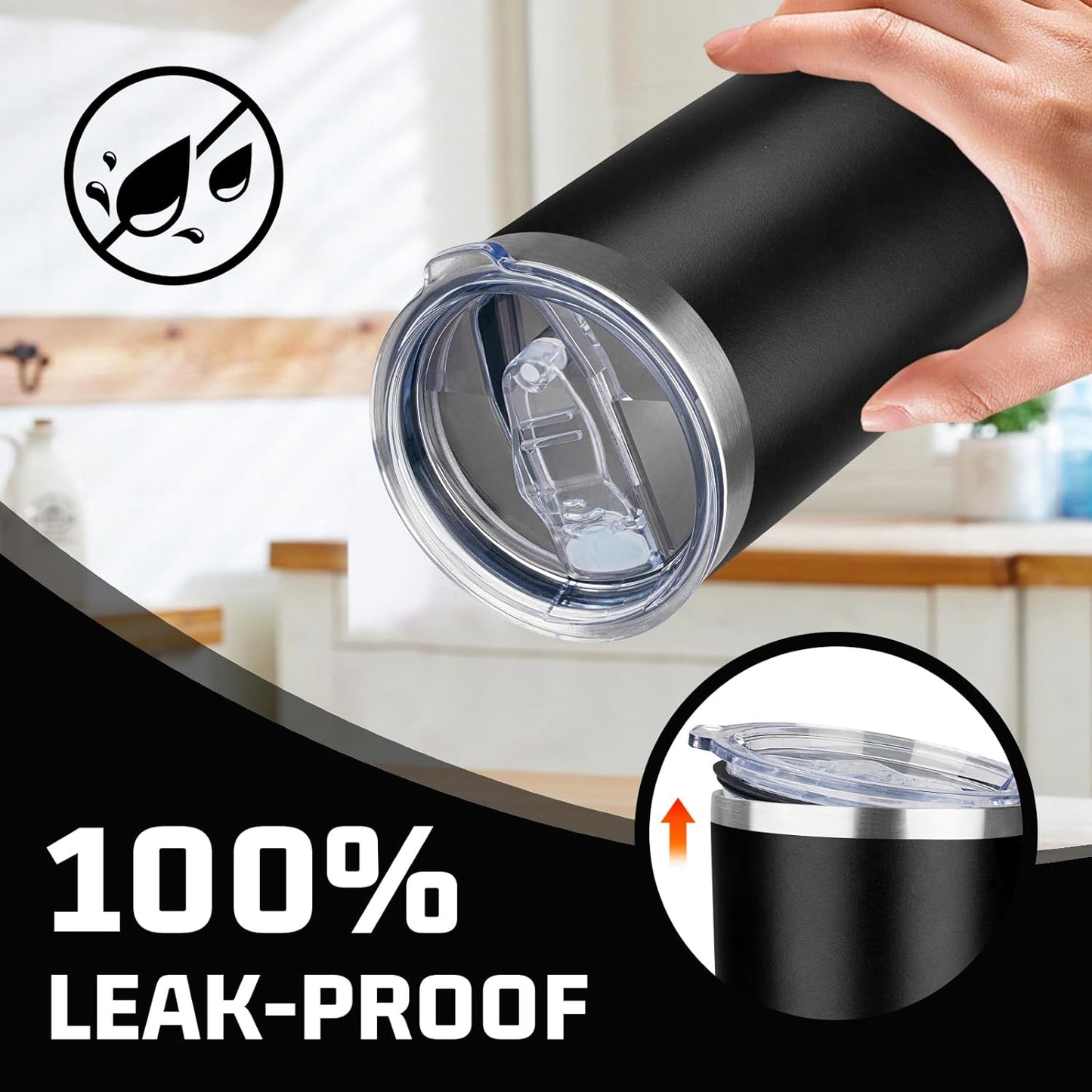 20oz Tumbler with Lid Double Wall Vacuum Insulated Travel Coffee Mug Stainless Steel Thermal Cup Powder Coated Sturdy Coffee Tumbler Bulk for Hot and Cold Beverage (Black,4)