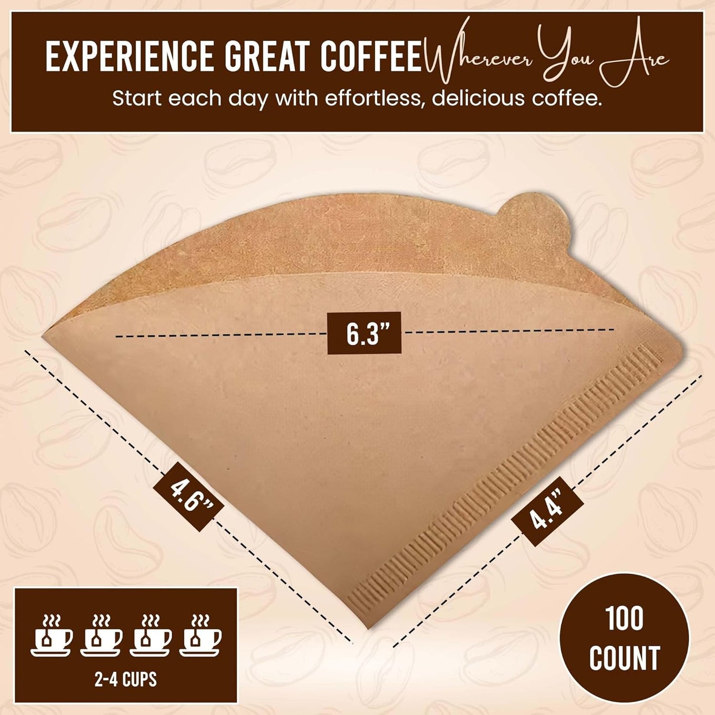 Exle Coffee Filter - V shape Cone Coffee Filters - Natural Drip Disposable Paper Filters 2-4 Cup - 100 ct - Brewing with Exle Coffee Filter - 100% Wood - Brown - Pour over coffee maker