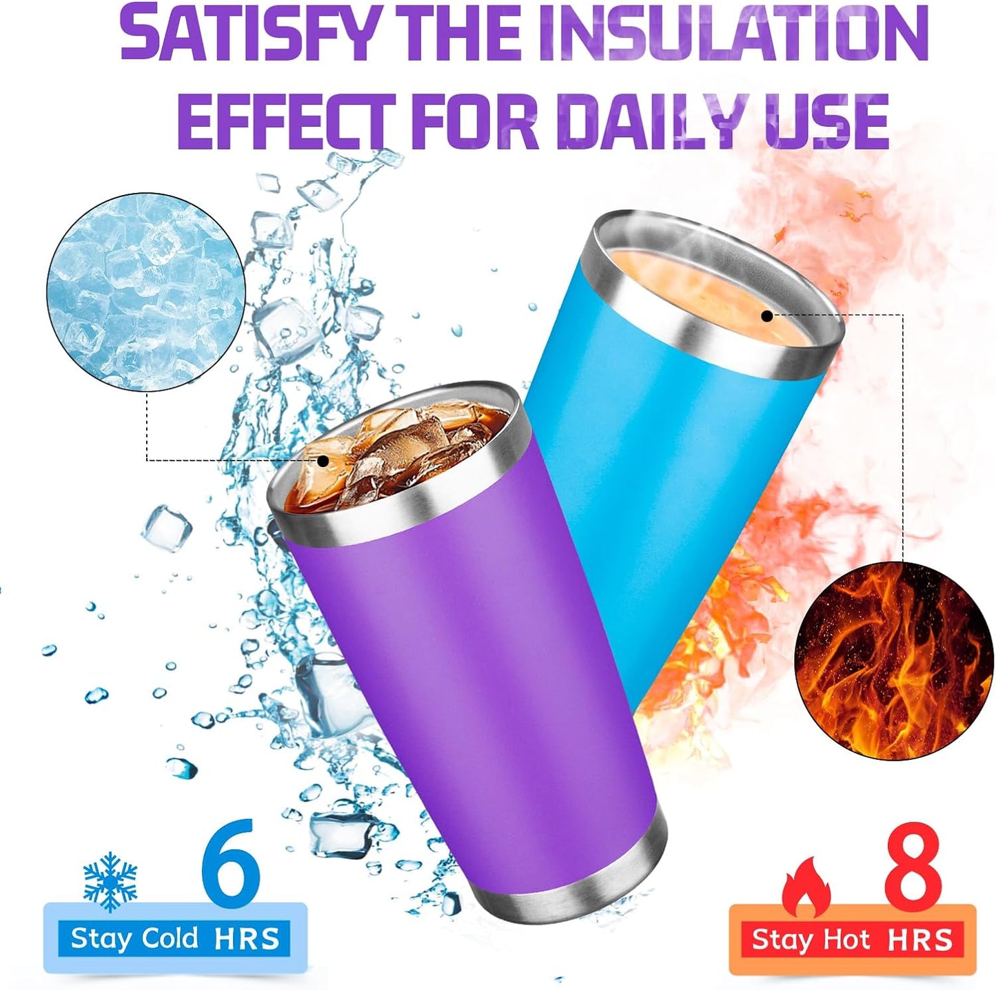 20oz Tumbler with Lid Double Wall Vacuum Insulated Travel Coffee Mug Stainless Steel Thermal Cup Powder Coated Sturdy Coffee Tumbler Bulk for Hot and Cold Beverages(Purple-Blue-Lavender-Yellow,4)