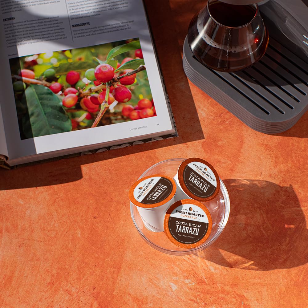 Fresh Roasted Coffee, Costa Rica Tarrazu, Medium Roast, 24 Pods for K Cup Brewers