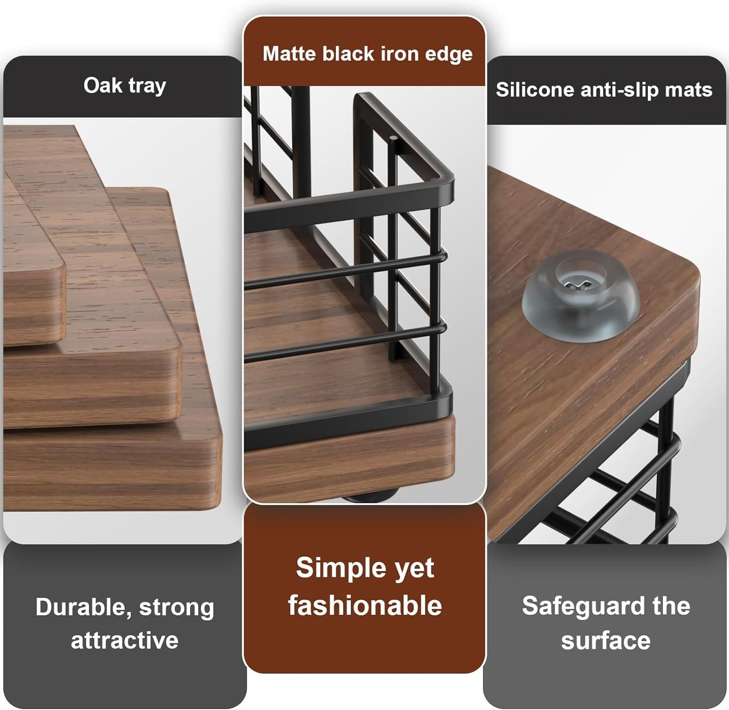 Wican Guest Towel Holder Tray for Bathroom, Oak and Iron Napkins Holder for Powder Room Dinning Table Wooden Basket for Disposable Paper Hand Towels Black & Walnut