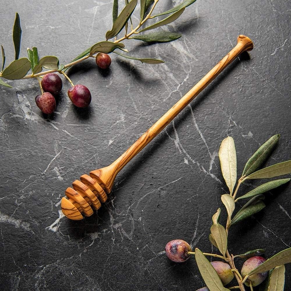 Olive Wood Honey Dipper/Honey Spoon/Honey Server/Honey Stick – 7.1 Inch Handmade Thin Wooden Drizzler